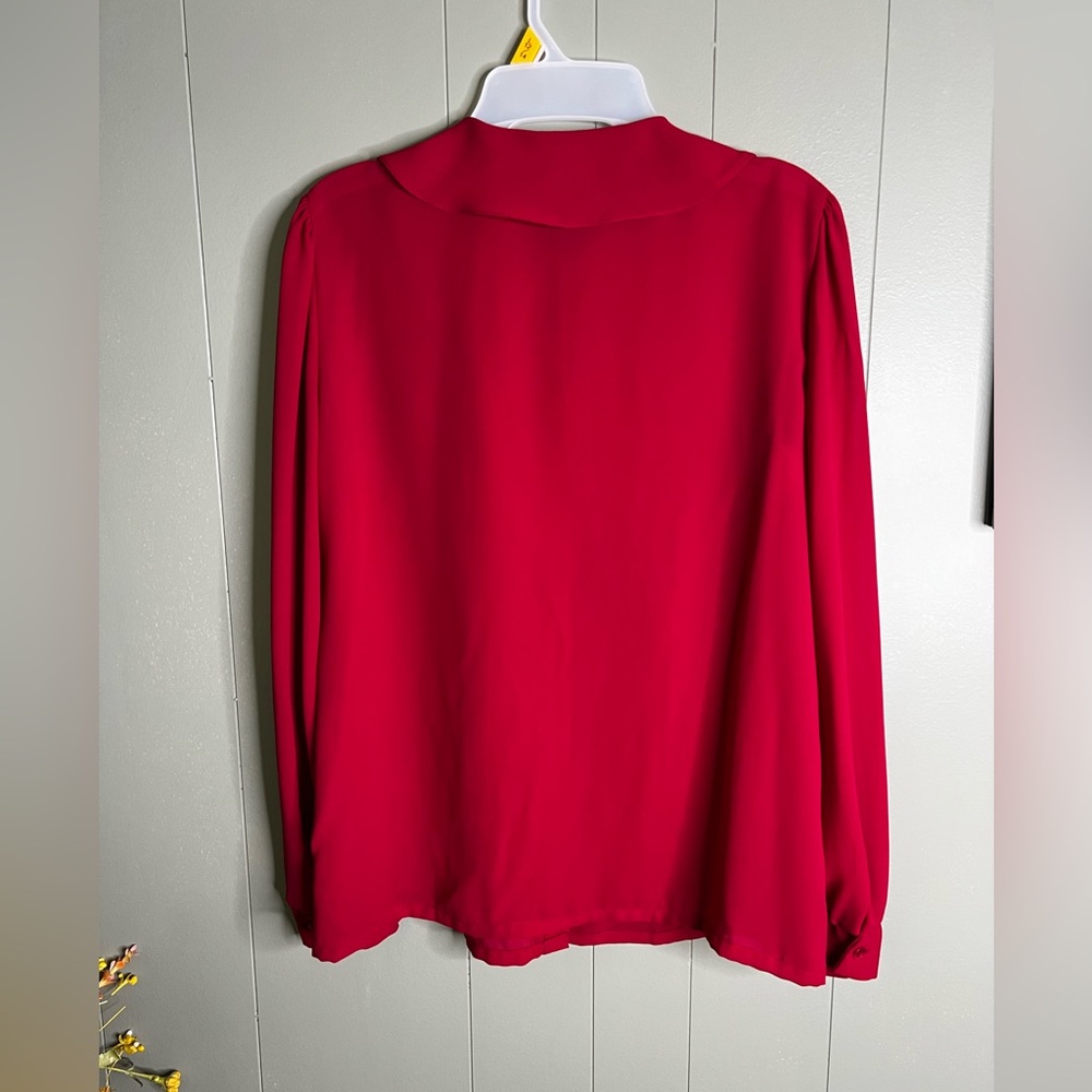 Women's Red Ruffle Front Blouse - Picture 5 of 7